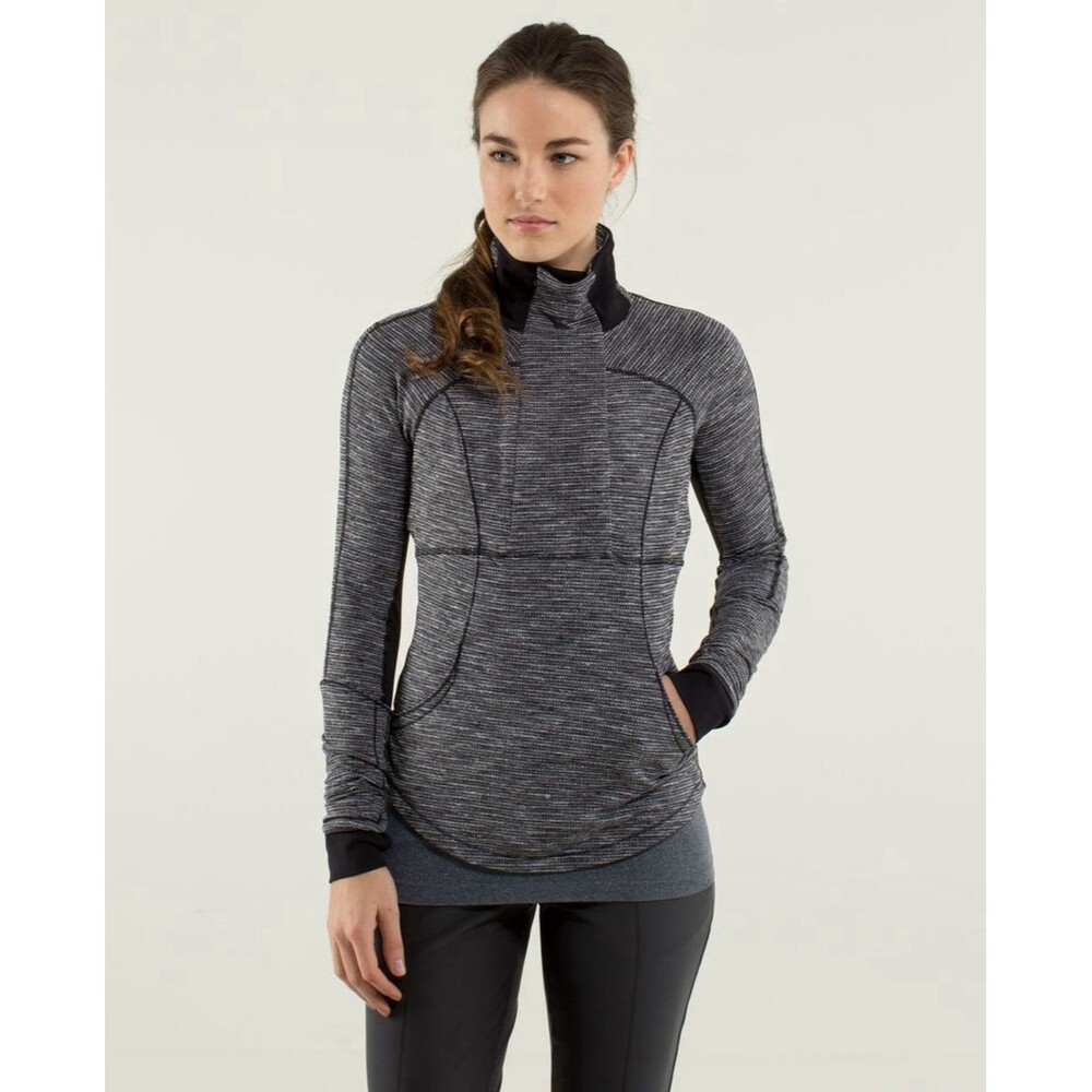 Lululemon Womens 4  Base Runner 1/2 Zip Coco Pique Black Gray Long Sleeves Top